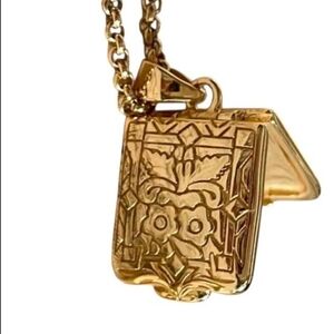 Gold Flower Locket Necklace Ornate Floral Filigree Album Pendant | NWOT